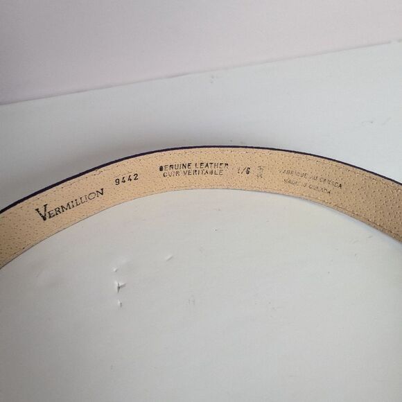 Vintage 90s Vermillion Purple Suede Belt – Gold Snake-Texture Hardware, Size L - Picture 3 of 8